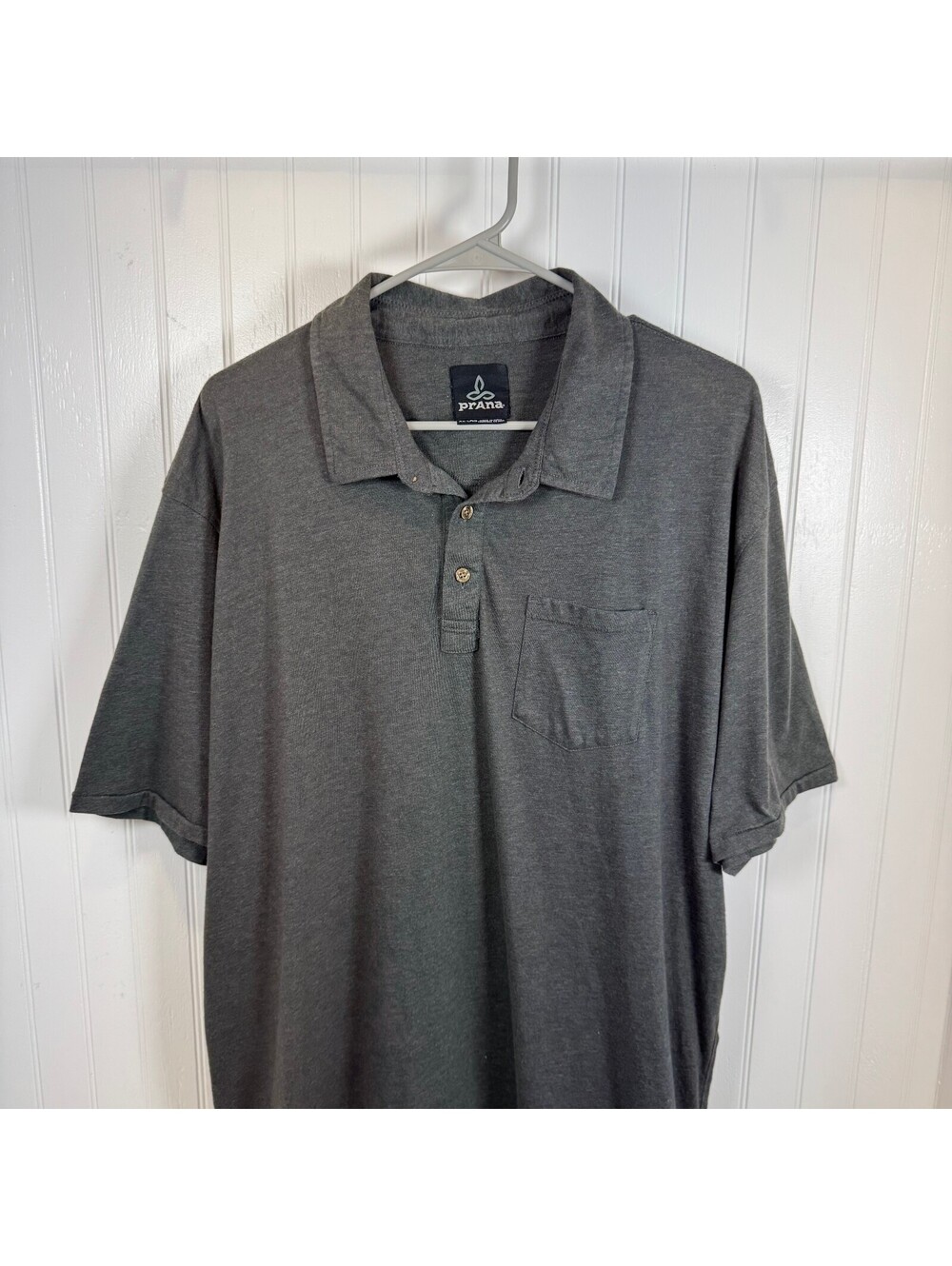 prAna Men's Dark Gray Short Sleeve Polo Shirt XXL 2XL Front Pocket Cotton